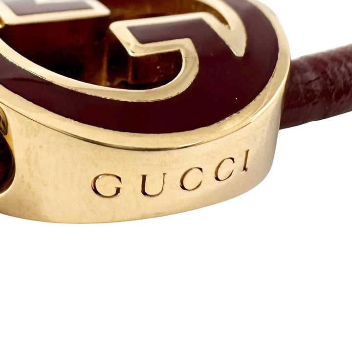 未使用品▲GUCCI グッチ 837355 ラッカーフィニッシュ ラウンド インターロッキングG ブレスレット ワインレッド 伊製 箱・保存袋付き