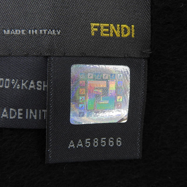 極美品▲FENDI フェンディ カシミヤ100％ レザー使い フォックスファー フリンジ付 マフラー ブラウン ブラック イタリア製 レディース