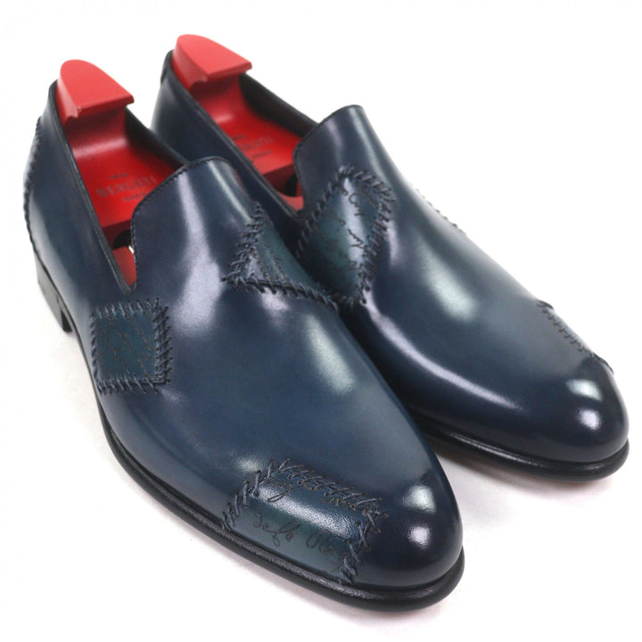 未使用品▼BERLUTI ベルルッティ 2022年製 ラピエセルプリゼ カリグラフィ 純正シューツリー付き レザーシューズ ローファー ブルー 6.5