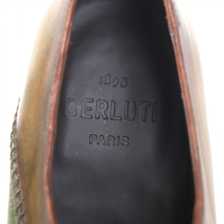 未使用品▼BERLUTI ベルルッティ 2022年製 ラピエセルプリゼ カリグラフィ プレーントゥ 純正シューツリー付 レザーシューズ カーキ 6.5