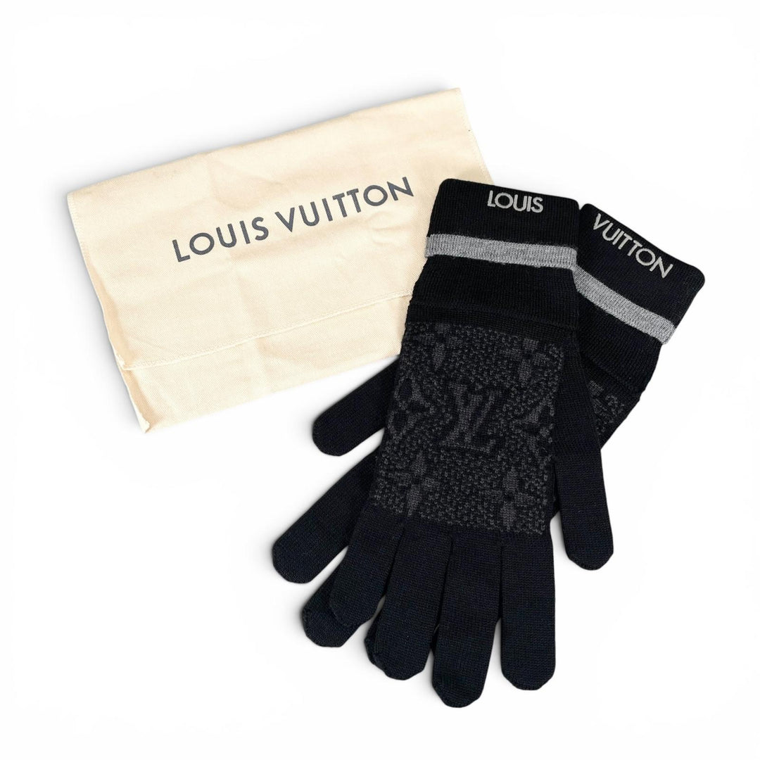 極美品▲LOUIS VUITTON ルイヴィトン 2020年製 M73470 ゴン マイ モノグラム エクリプス ウール100％ 手袋 ブラック 正規品 メンズ