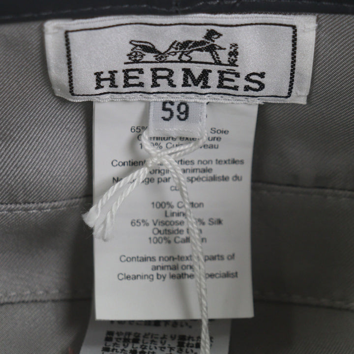 未使用品▼HERMES エルメス コットン100% サントノーレ セリエボタン パイピング部分カウレザー ベレー帽 グレー 59 保存袋付き 正規品