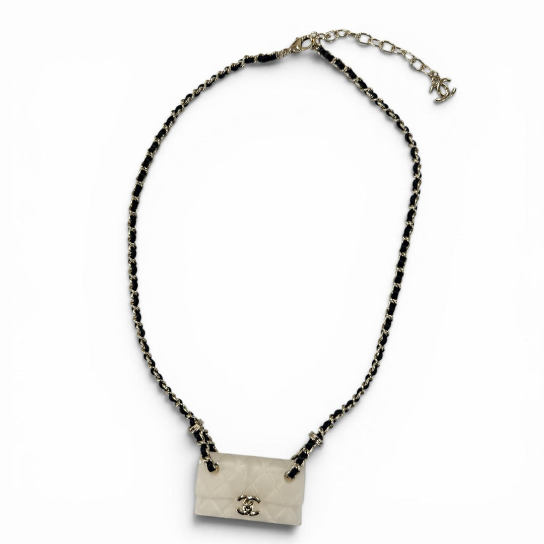 極美品☆CHANEL シャネル 2023年製 B23C マトラッセバッグモチーフ ココマーク チェーン ネックレス アイボリー イタリア製 レディース
