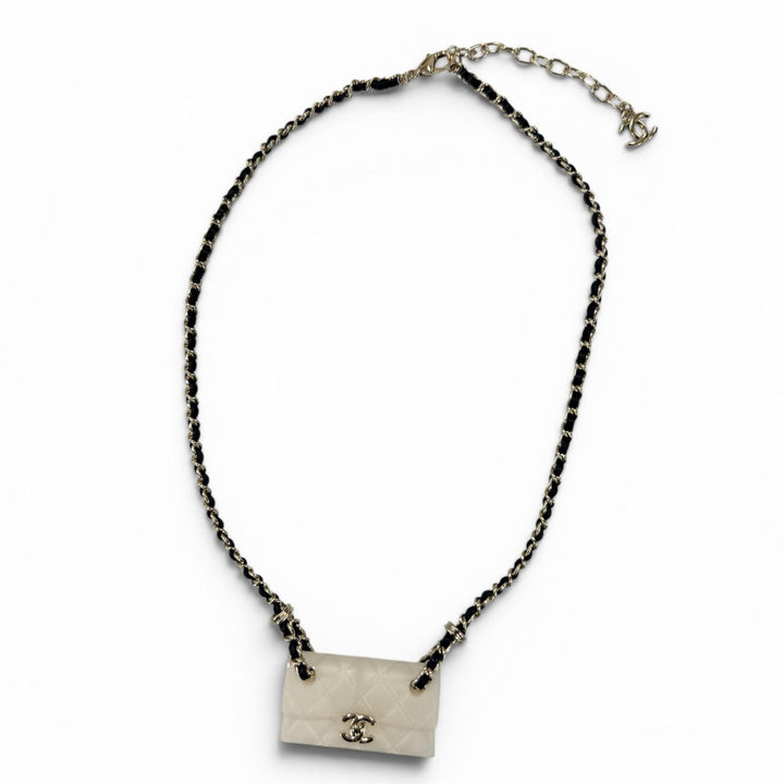 極美品☆CHANEL シャネル 2023年製 B23C マトラッセバッグモチーフ ココマーク チェーン ネックレス アイボリー イタリア製 レディース