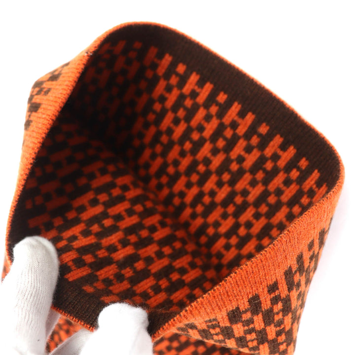 極美品△HERMES エルメス ヴィンテージ カシミヤ100％ マルジェラ期 H柄 ビーニー ニット帽 ニットキャップ オレンジ ブラウン ME 正規品