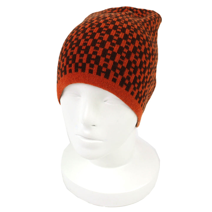 極美品△HERMES エルメス ヴィンテージ カシミヤ100％ マルジェラ期 H柄 ビーニー ニット帽 ニットキャップ オレンジ ブラウン ME 正規品