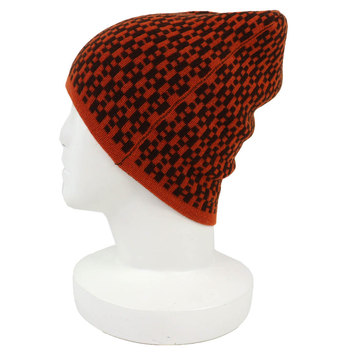 極美品△HERMES エルメス ヴィンテージ カシミヤ100％ マルジェラ期 H柄 ビーニー ニット帽 ニットキャップ オレンジ ブラウン ME 正規品