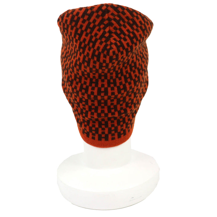 極美品△HERMES エルメス ヴィンテージ カシミヤ100％ マルジェラ期 H柄 ビーニー ニット帽 ニットキャップ オレンジ ブラウン ME 正規品