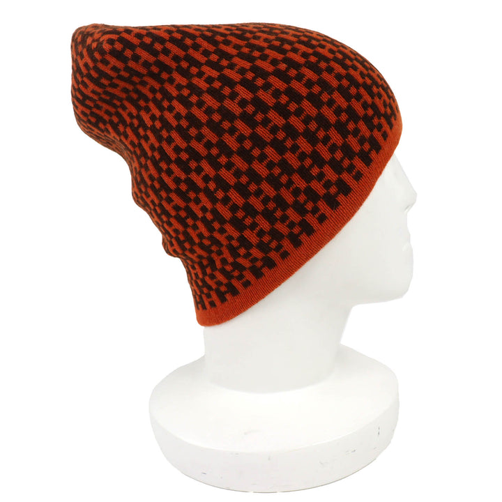 極美品△HERMES エルメス ヴィンテージ カシミヤ100％ マルジェラ期 H柄 ビーニー ニット帽 ニットキャップ オレンジ ブラウン ME 正規品