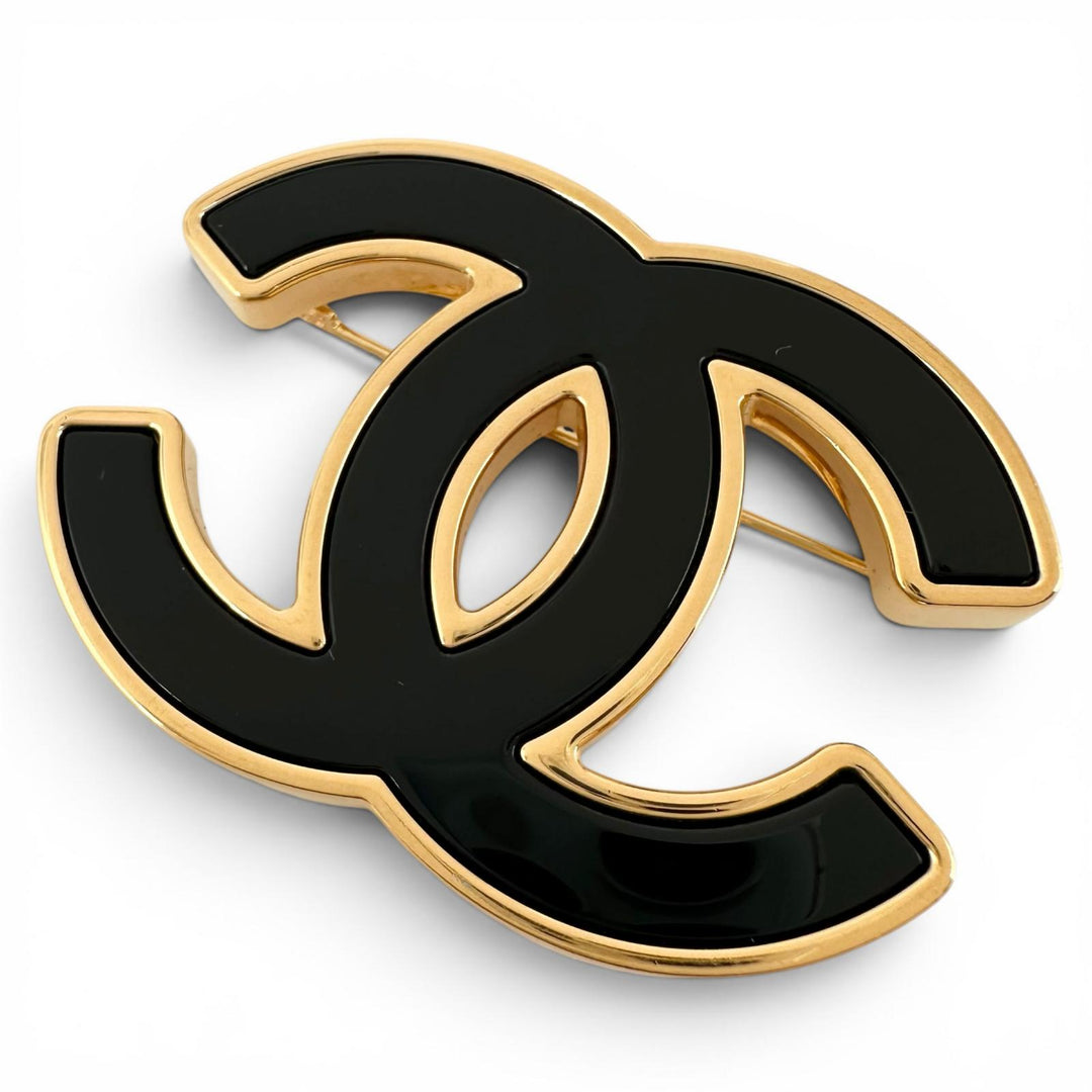 極美品▲CHANEL シャネル B24B メッキ レジン ココマーク ブローチ ブラック ゴールド イタリア製 レディース 箱・保存袋付き