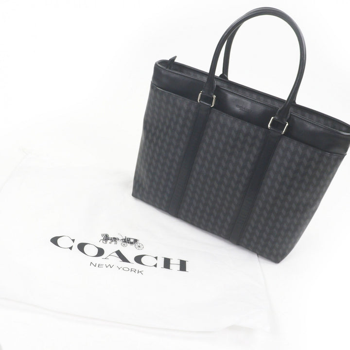 美品□COACH コーチ F29032 レザー ヘリンボーン 総柄 2WAY ショルダーバッグ ブリーフケース ビジネスバッグ ブラック グレー メンズ