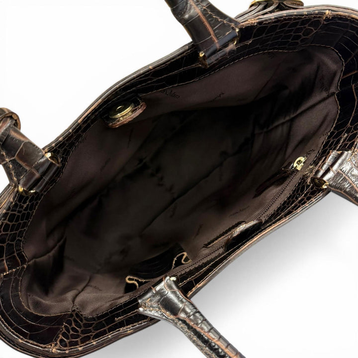 美品◇Max Mara マックスマーラ クロコエンボス ベルトデザイン チャーム付 レザー トートバッグ ブラウン ゴールド金具 伊製 レディース