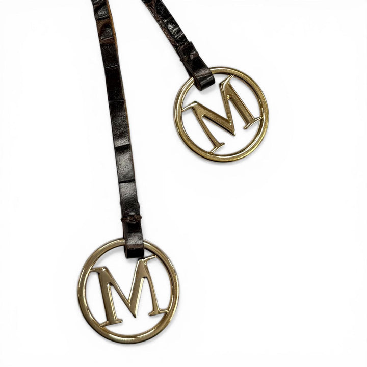 美品◇Max Mara マックスマーラ クロコエンボス ベルトデザイン チャーム付 レザー トートバッグ ブラウン ゴールド金具 伊製 レディース