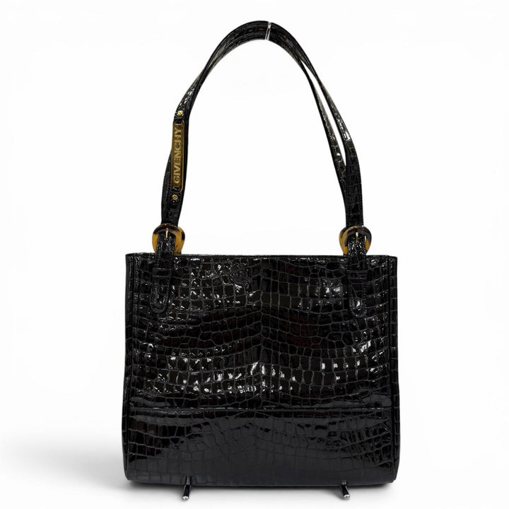 極美品☆GIVENCHY ジバンシィ ロゴ金具 クロコ型押し レザー ショルダーバッグ ハンドバッグ ブラック 日本製 レディース 箱付き