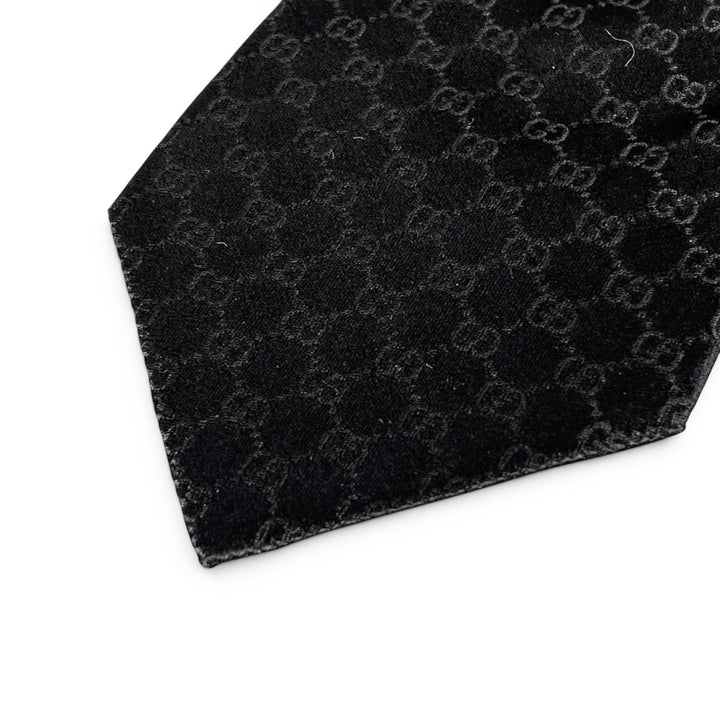 未使用品▲GUCCI グッチ シルク100％ GGパターン GGロゴ ワイドタイ ネクタイ ブラック イタリア製 メンズ