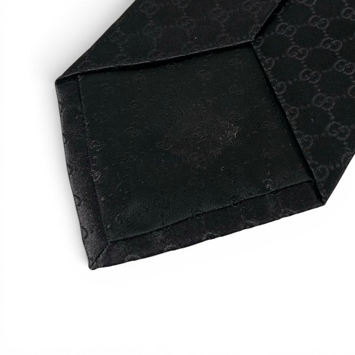 未使用品▲GUCCI グッチ シルク100％ GGパターン GGロゴ ワイドタイ ネクタイ ブラック イタリア製 メンズ