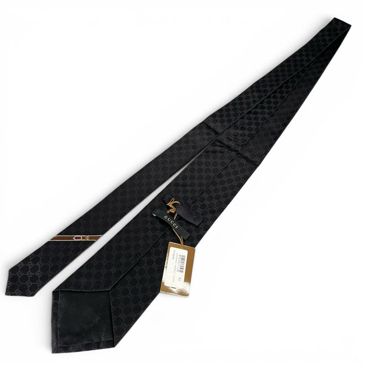 未使用品▲GUCCI グッチ シルク100％ GGパターン GGロゴ ワイドタイ ネクタイ ブラック イタリア製 メンズ