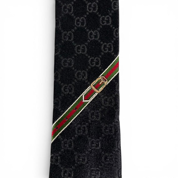 未使用品▲GUCCI グッチ シルク100％ GGパターン GGロゴ ワイドタイ ネクタイ ブラック イタリア製 メンズ