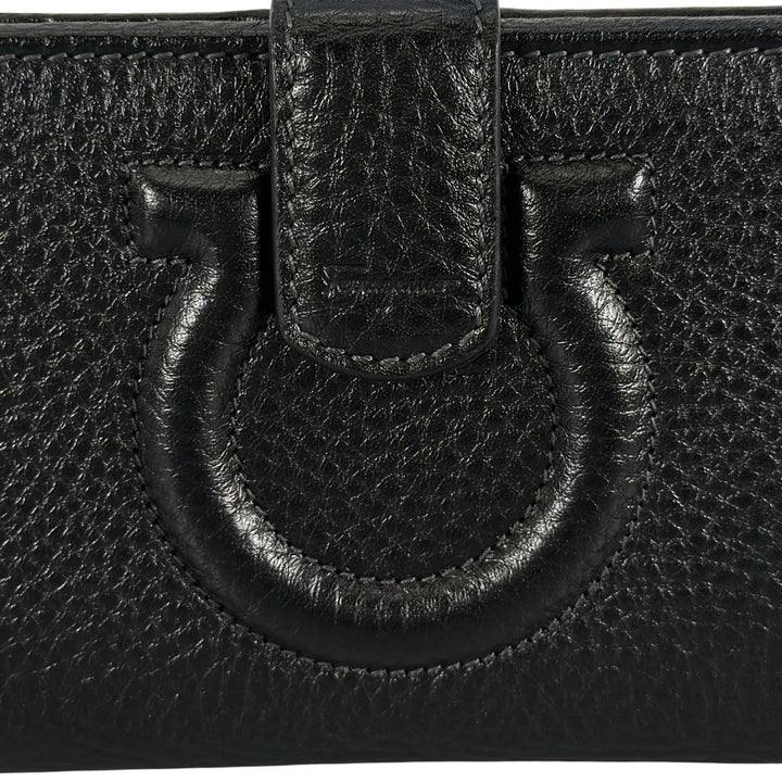 未使用品▲Salvatore Ferragamo サルヴァトーレフェラガモ ガンチーニ レザー ロングウォレット 長財布 ブラック 伊製 レディース 箱付き