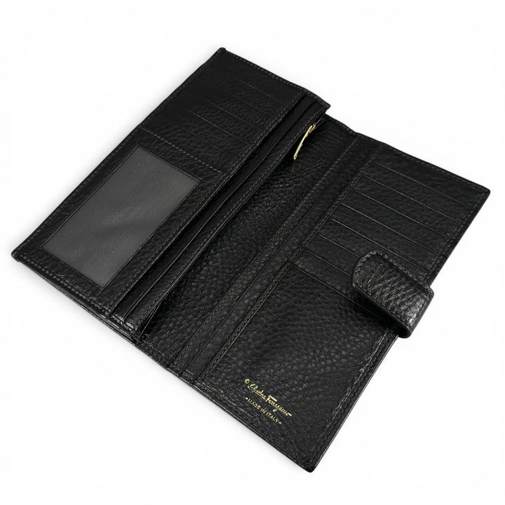 未使用品▲Salvatore Ferragamo サルヴァトーレフェラガモ ガンチーニ レザー ロングウォレット 長財布 ブラック 伊製 レディース 箱付き