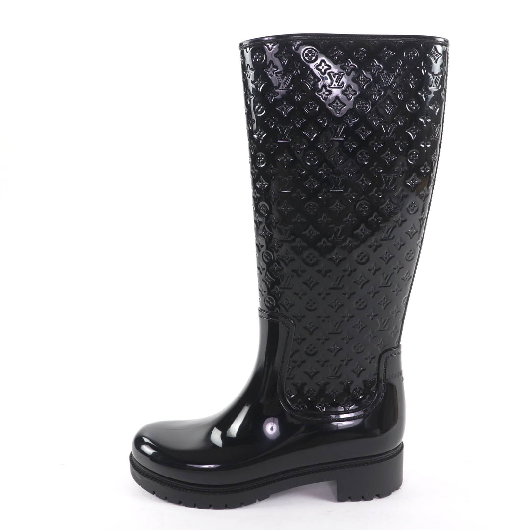 美品☆LOUIS VUITTON ルイヴィトン スプラッシュ・ライン モノグラム レインブーツ ロングブーツ ブラック 38 イタリア製 レディース