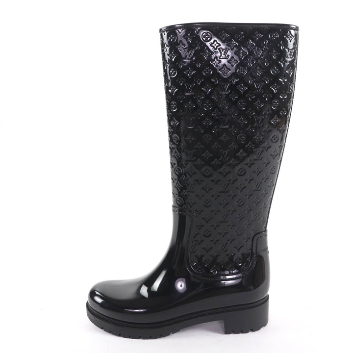 美品☆LOUIS VUITTON ルイヴィトン スプラッシュ・ライン モノグラム レインブーツ ロングブーツ ブラック 38 イタリア製 レディース
