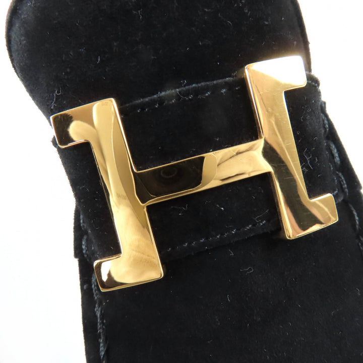 美品☆HERMES エルメス ヴィンテージ コンスタンス ゴールド金具 H金具 スウェードレザー ローファー ブラック 37 イタリア製 レディース