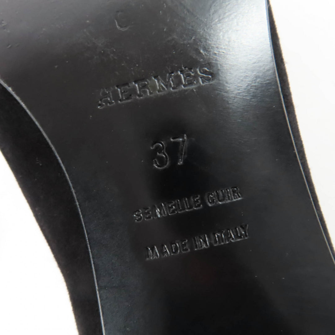 美品☆HERMES エルメス ヴィンテージ コンスタンス ゴールド金具 H金具 スウェードレザー ローファー ブラック 37 イタリア製 レディース