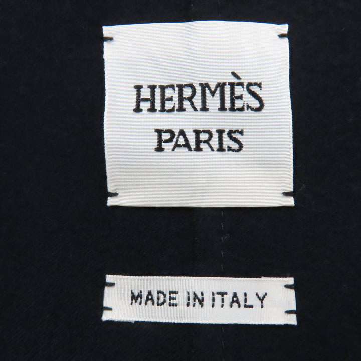 未使用品☆HERMES エルメス 24SS カシミヤ シルク ソフトティルト レザーミックス コート ネイビー 38 イタリア製 正規品 レディース