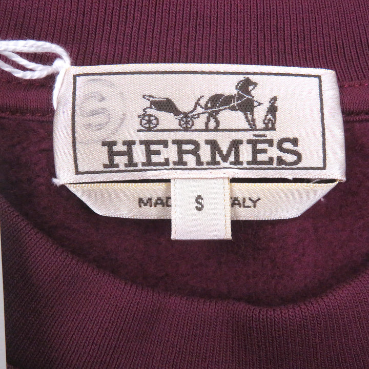 未使用品□HERMES エルメス ランH サイドライン コットン100％ ロングスリーブ スウェットシャツ トレーナー バーガンディ S イタリア製