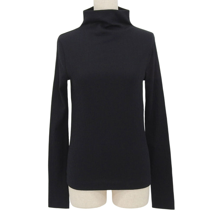極美品▲JIL SANDER ジルサンダー JSPU707057 コットン ハイネック ロングスリーブ 長袖 カットソー ブラック 32 イタリア製 レディース