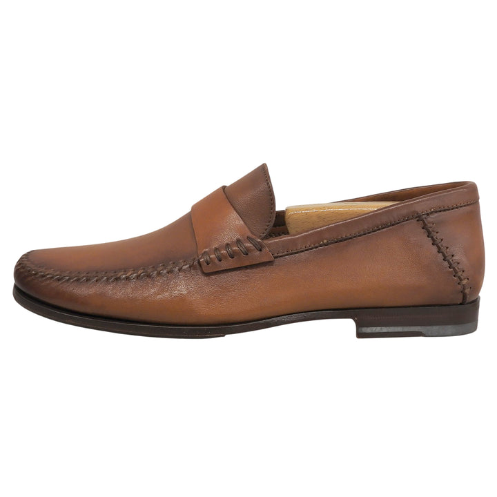 極美品▲Santoni サントーニ ステッチデザイン モカシン レザーローファー ビジネスシューズ ブラウン 5.5 イタリア製 メンズ