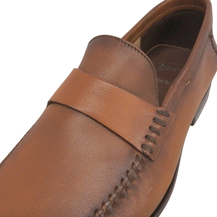 極美品▲Santoni サントーニ ステッチデザイン モカシン レザーローファー ビジネスシューズ ブラウン 5.5 イタリア製 メンズ