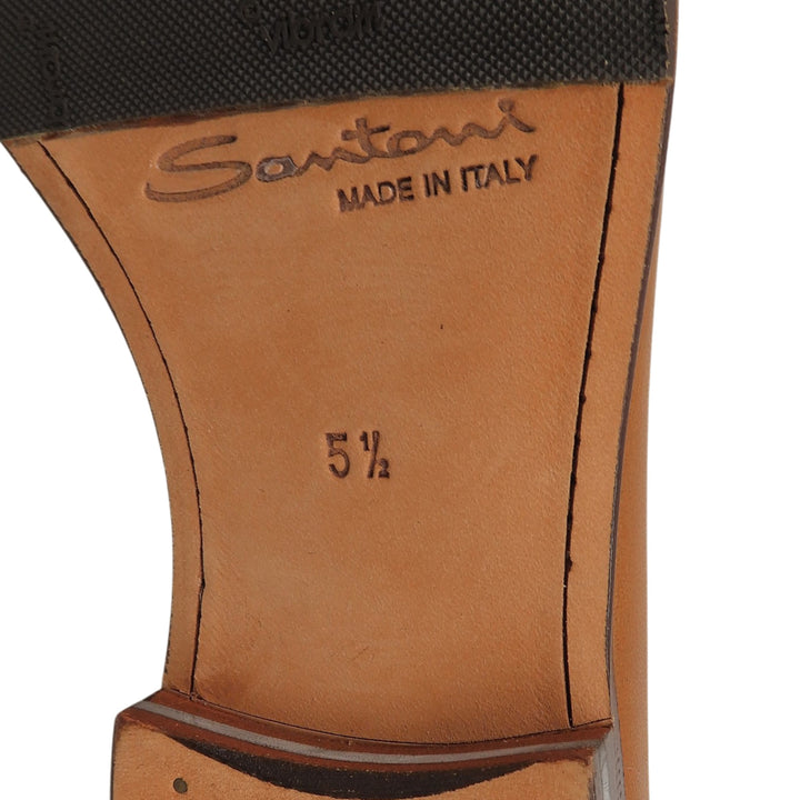 極美品▲Santoni サントーニ ステッチデザイン モカシン レザーローファー ビジネスシューズ ブラウン 5.5 イタリア製 メンズ