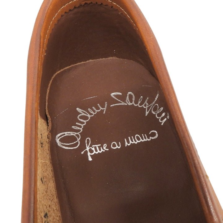 極美品▲Santoni サントーニ ステッチデザイン モカシン レザーローファー ビジネスシューズ ブラウン 5.5 イタリア製 メンズ