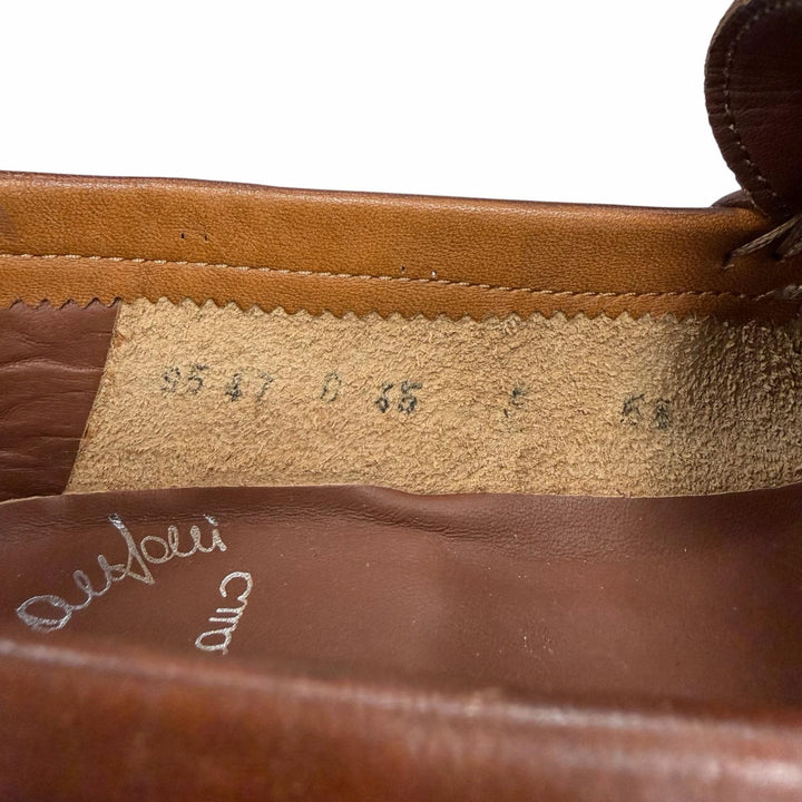 極美品▲Santoni サントーニ ステッチデザイン モカシン レザーローファー ビジネスシューズ ブラウン 5.5 イタリア製 メンズ