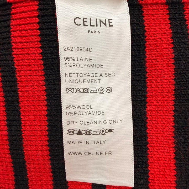 美品▲CELINE セリーヌ 2A218954D ショルダージップ ボーダー柄 ボートネック ウール ニット レッド ブラック XS イタリア製 正規品