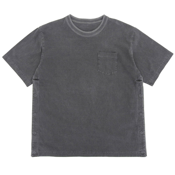 極美品▲Sacai サカイ 24SS 24-03504 コットン100％ 裾ボタンデザイン ウォッシュ加工 半袖Ｔシャツ グレー 1 日本製 正規品 メンズ