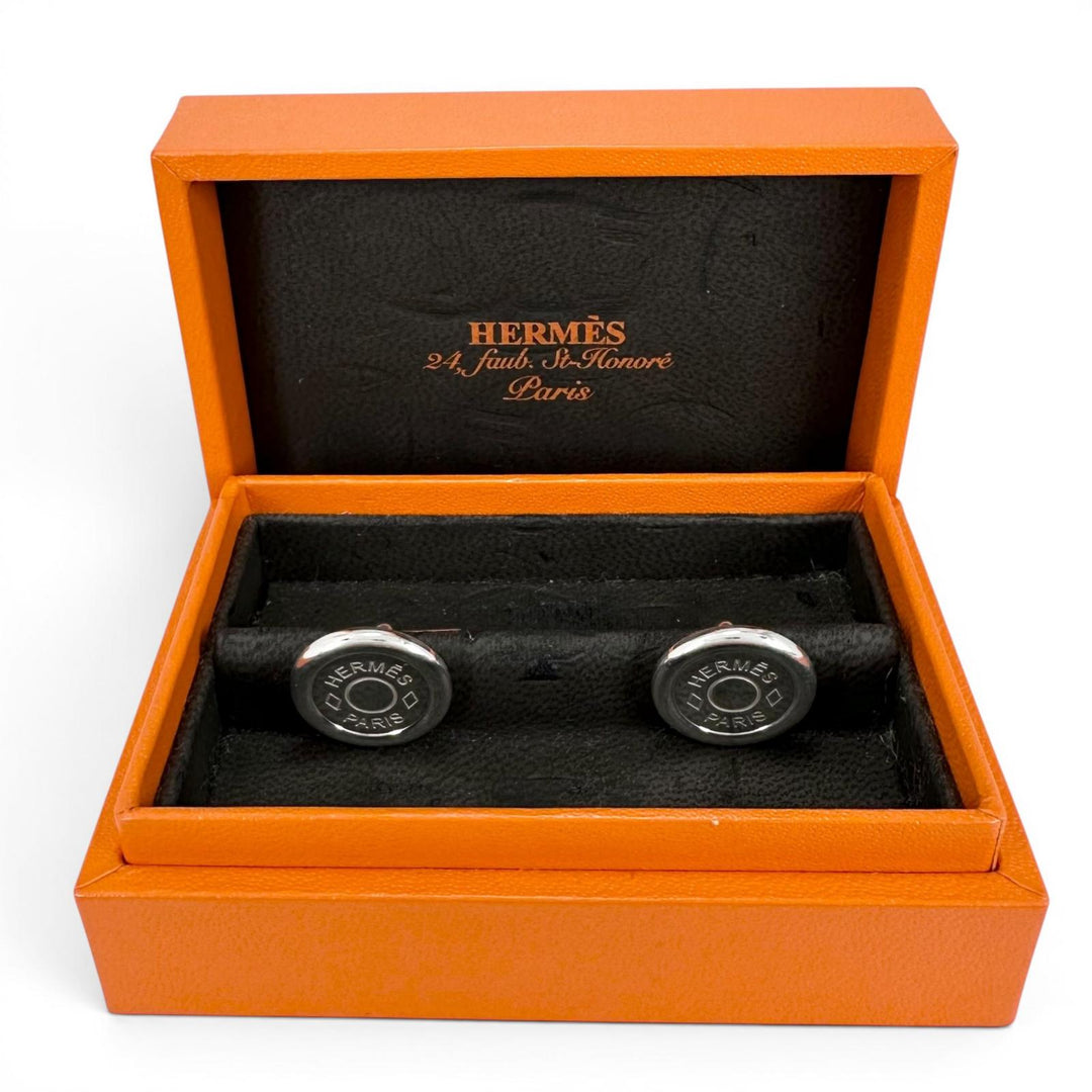 美品▲HERMES エルメス セリエ SV925 ラウンド カフスボタン カフリンクス シルバー 重量12.7g メンズ ケース付き