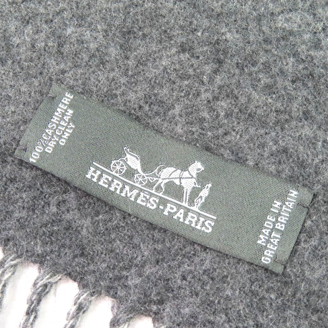 極美品△HERMES エルメス アントルラック エケストル マフラー カシミヤ100％ ホース 馬 フリンジ バイカラー グレー 英国製 レディース