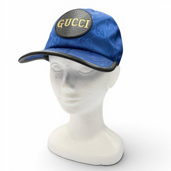 極美品▼GUCCI グッチ 627114 Gucci Off The Grid GG柄 レザー使い 帽子 ベースボール キャップ ブルー ブラック XL 60cm 正規品 メンズ