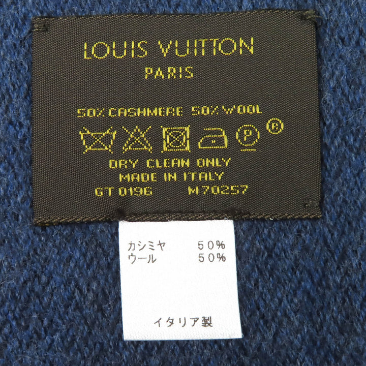 極美品△LOUIS VUITTON ルイヴィトン 2016年製 M70257 エシャルプ モノグラム グラディエント カシミヤ ウール マフラー ネイビー 正規品