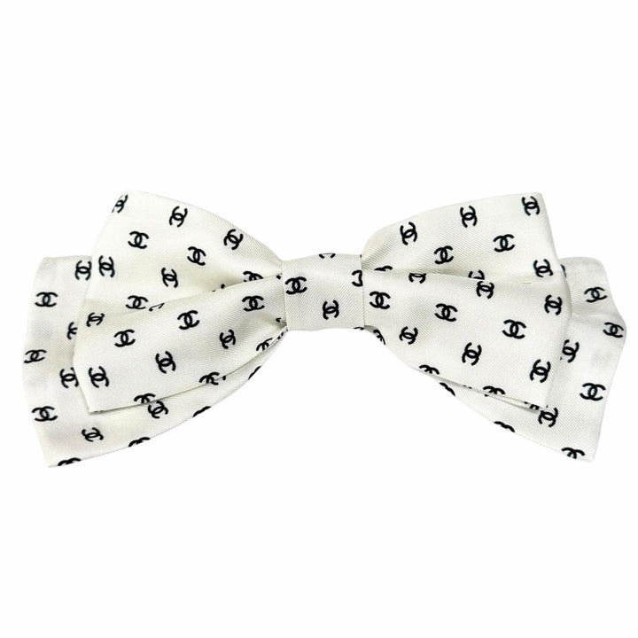 未使用品★CHANEL シャネル 25P ココマーク 総柄 リボン バレッタ ヘアアクセサリー ホワイト ブラック イタリア製 レディース