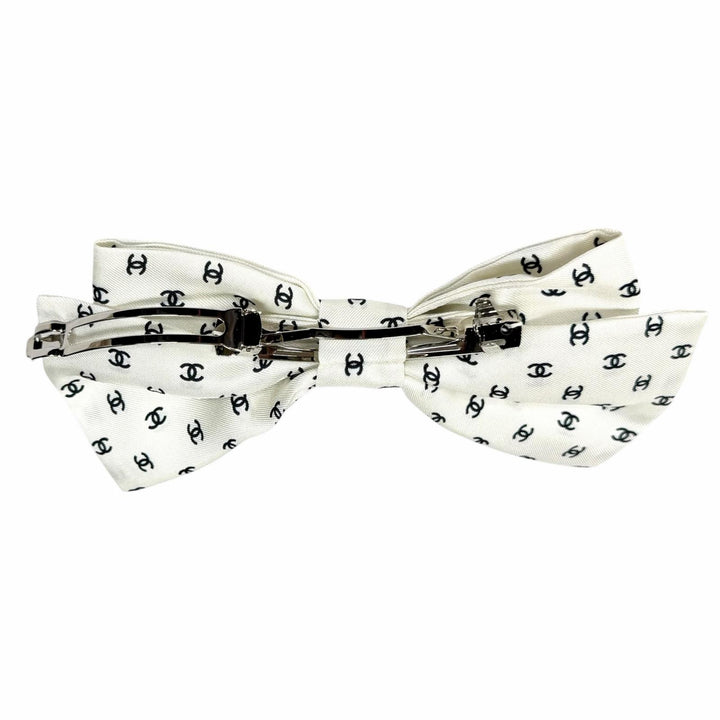 未使用品★CHANEL シャネル 25P ココマーク 総柄 リボン バレッタ ヘアアクセサリー ホワイト ブラック イタリア製 レディース