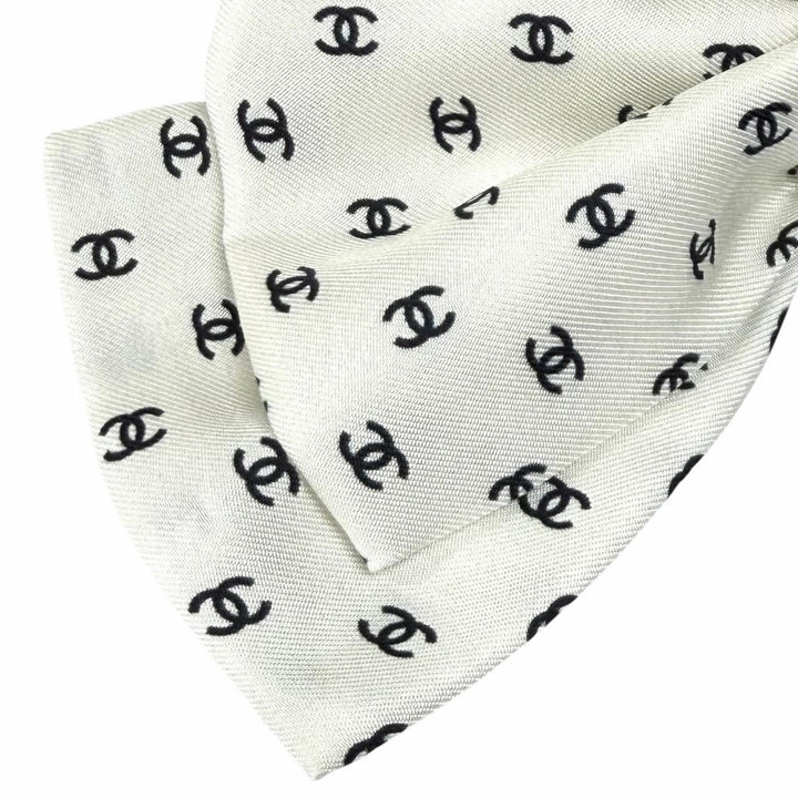 未使用品★CHANEL シャネル 25P ココマーク 総柄 リボン バレッタ ヘアアクセサリー ホワイト ブラック イタリア製 レディース