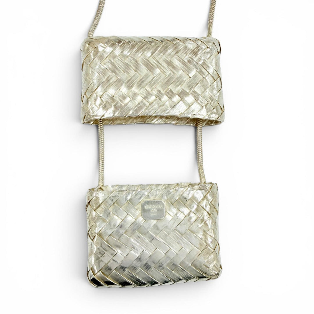 美品◇TIFFANY&amp;Co. ティファニー ヴィンテージ 925 ピルケース メッシュポケット 編み込みデザイン ロングネックレス シルバー 重量33.2g