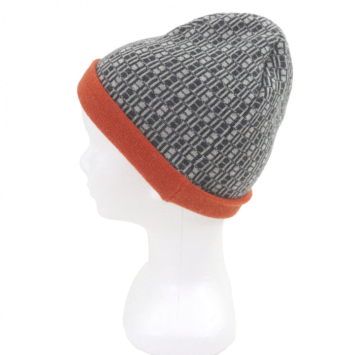 美品□HERMES エルメス ヴィンテージ マルジェラ期 Hロゴ総柄 ビーニー ニットキャップ ニット帽 グレー オレンジ メンズオススメ