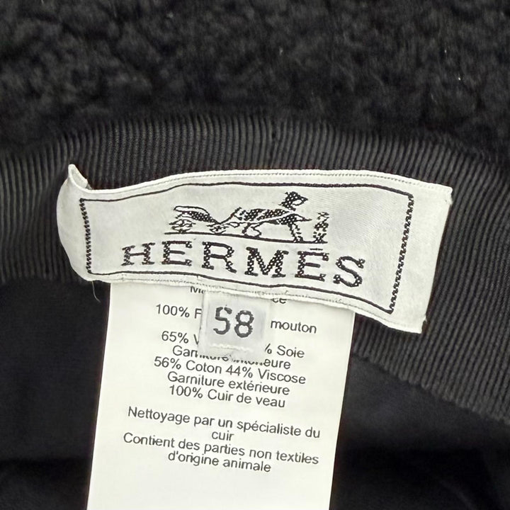 美品★HERMES エルメス フォーヴ ムートン バイカ ロゴ バケットハット ハット 帽子 ブラック 58 フランス製 正規品 メンズ