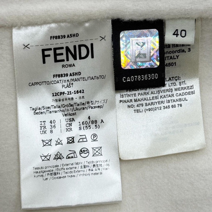極美品◇FENDI フェンディ 2021年製 FF8839 ウール シルク FFロゴ ダブルブレスト コート ホワイト (ベージュ系) 40 イタリア製 正規品