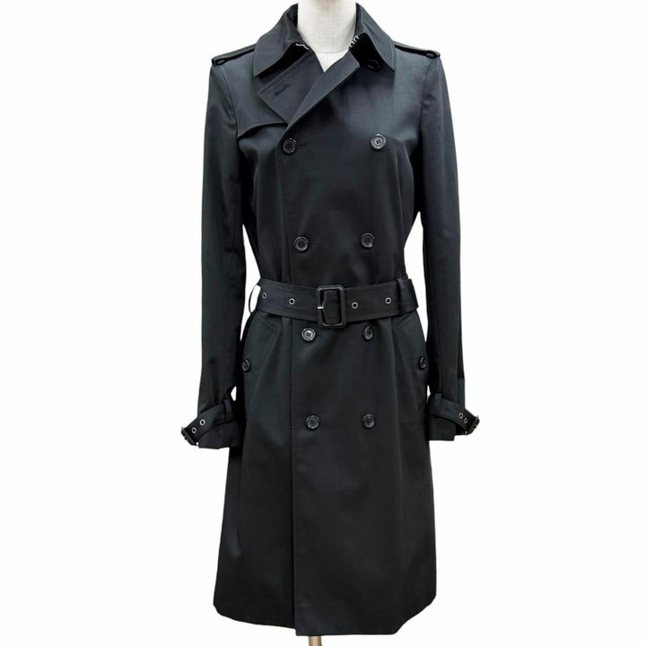極美品◇SAINT LAURENT PARIS サンローランパリ 507530 ロゴボタン レザー使い ベルト付き トレンチコート 黒 36 伊製 正規品 レディース